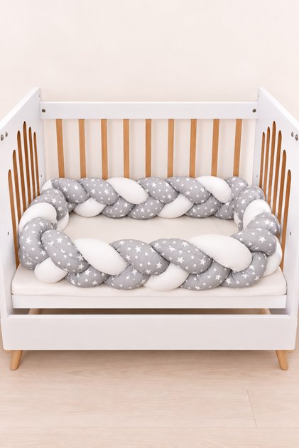 Bebekonfor Knitted Crib Edge Protector Gray Patterned 260 cm