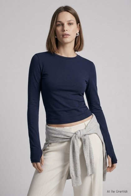 Crew Neck Finger-Loop Combed Cotton Bodysuit 911 Laci
