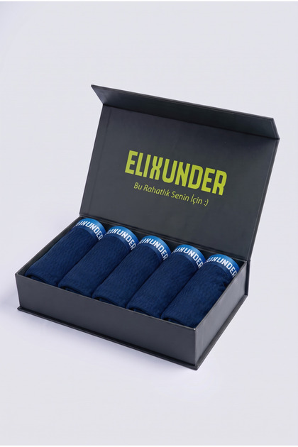 5'li Lacivert Renk Saf Pamuklu Erkek Boxer Premium Mıknatıslı Kutulu