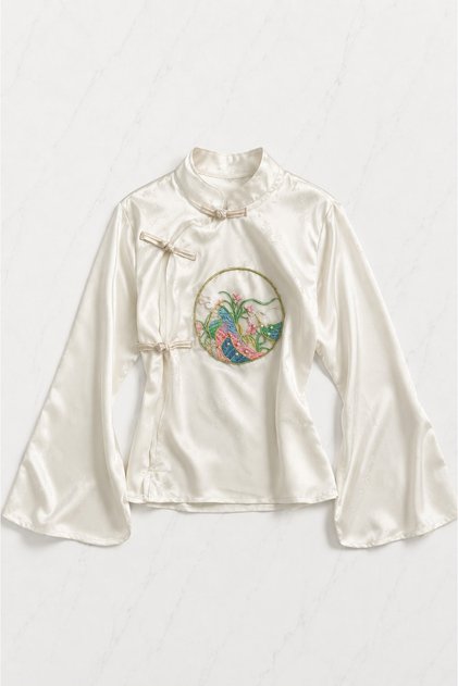 Qipao Bow Detail Y2K Long Sleeve Crop