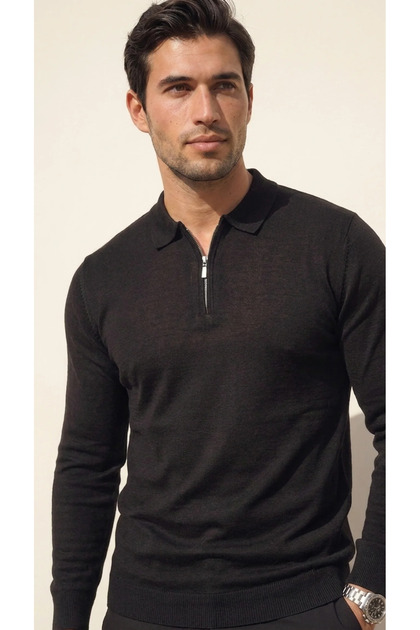 Men's Long Sleeve Half Zipper Slim Knitwear T-Shirt