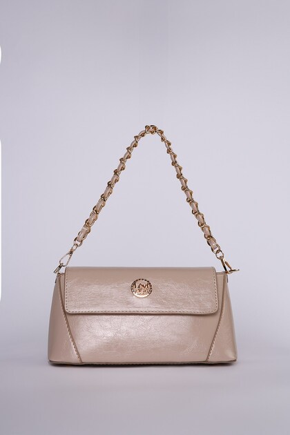 Gold Chain Strap Covered Shoulder Bag Mink