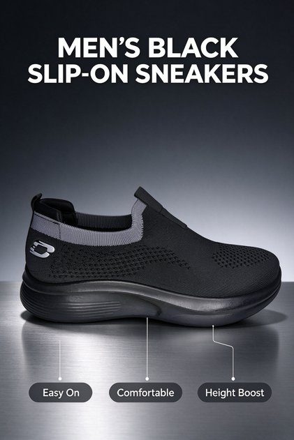 Men Everyday Slip‑On Sneakers Hollow Mesh Upper Comfort Thick Platform Sole Lightweight Walking Casual Shoes
