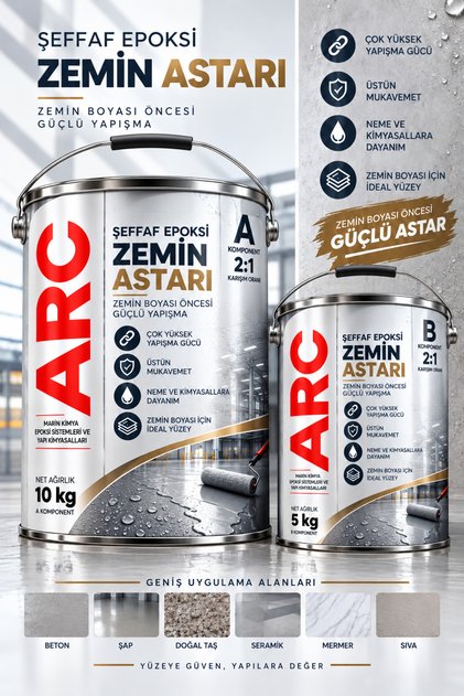 Epoksi Astar - Tüm Yüzeylere Uygun Extra Yapışma Kuvveti olan Şeffaf Zemin Astarı 15 KG KIT