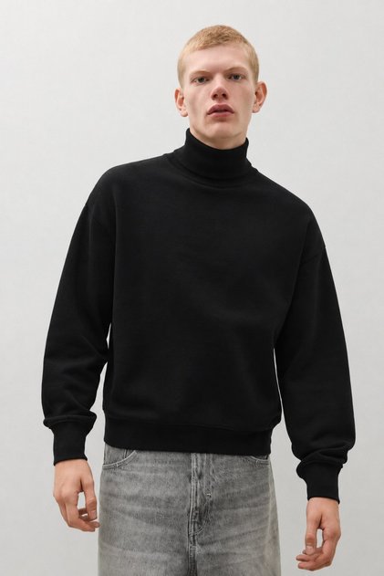 Men's High Collar Basic Plain Comfortable Cut Black Sweater
