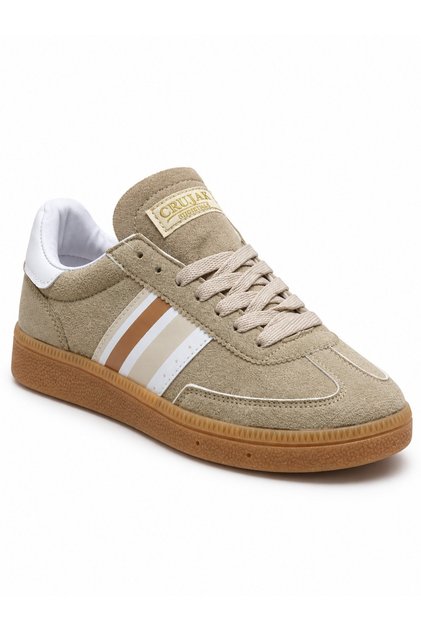 Women's Retro Suede Lace-Up Casual Sneaker Sports Shoes - Beige White