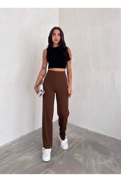 Women's Lycra Knitted Crepe Pocketless High Waist Self-Belted Zipperless Hijab Palazzo Trousers