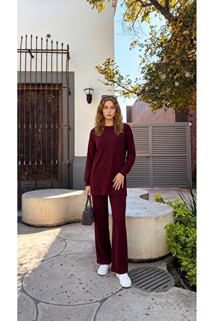 Women's Knitwear Set Relaxed Fit Wide Leg Long Sleeve Knitted Two-Piece Set