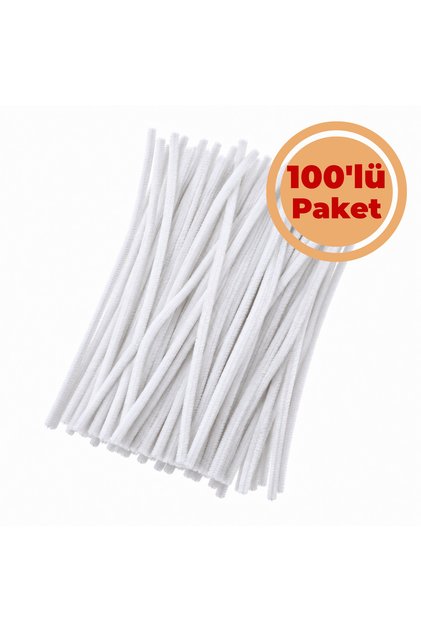 Şönil Tel Beyaz 100'lü Paket Dolgun Tüylü 30 cm 6 mm DIY Hobi Elişi Çiçek Yapımı Dekorasyon