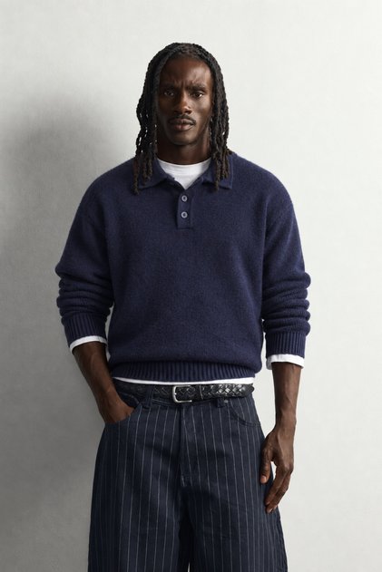 Men's Oversize Polo Collar Buttoned Wool Knit Sweater