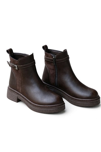 Vi̇vi̇en Buckle-Attached Suede Women's Boots with Zipper Detail