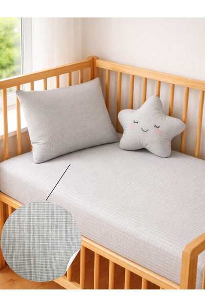 Anne Yani Park Crib Bed 100% Cotton Baby Fitted Sheet (70X120X16Cm) Pillowcase (35X45)