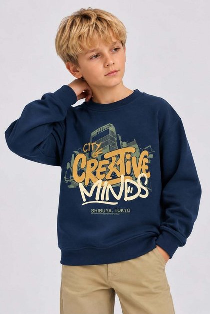 Jacklions boys' 4-14 year old cotton patterned sweatshirt navy blue