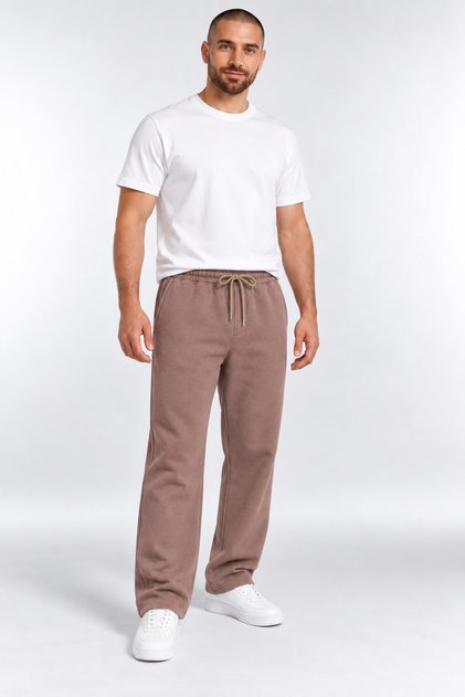 Brown Cotton Wool Knitted 3-Yarn Thick Winter Oversize Baggy Sweatpants