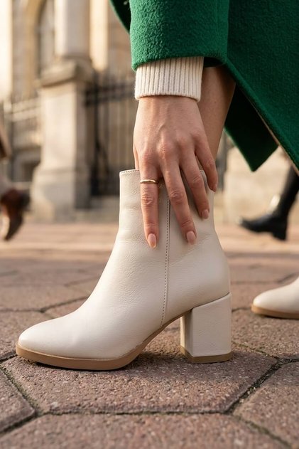 Asper Beige Leather (6 cm Heeled) Daily Use Women's Boots