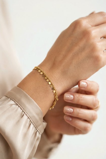 14K Altın Kaplama Pul Detaylı Bileklik