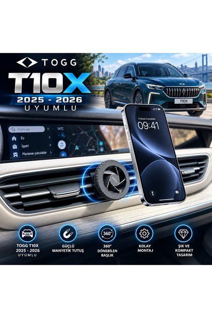 Togg T10X 2025 ve Sonrası Araç Içi Premium Telefon Tutucu - Araba Telefon Tutacağı Havalandırma Için