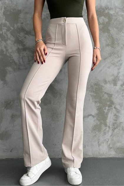 High Waist Gathering Effect Spanish Flared Crepe Trousers