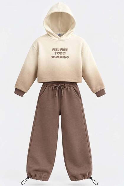 Girl's Hooded Tracksuit Set Brown