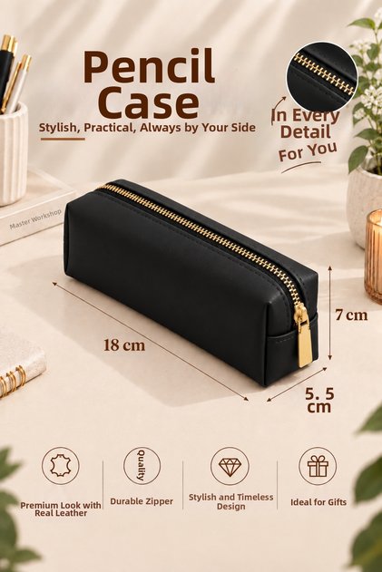 Vegan Leather Zippered Pen Holder with Keychain Gift
