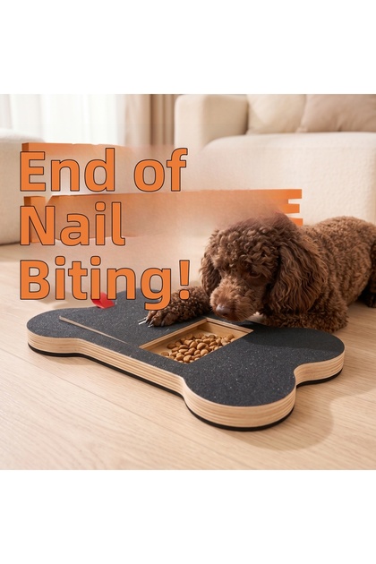 Dog Nail Sander - Wooden Nail Grinding Board, Bone Design with Hidden Treat Box