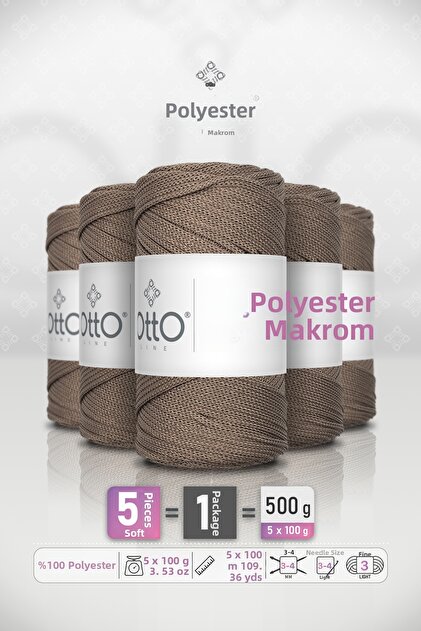 Polyester Makrome • Mink • 5-Pack × 100 Gr / 100 m • 2 mm • Supla, Bag, Accessory Cord