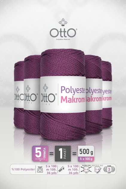 POLIESTER MACROME • Prune • Pachet de 5 × 100 gr / 100 m • 2 mm • Supla, Geantă, Șnur pentru accesorii