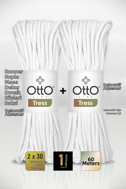 Tress • White (5013) • 2-Pack × 30 m / 500 Gr • 6 mm • Cotton Cord Rope • Supla, Runner, Wall Decoration