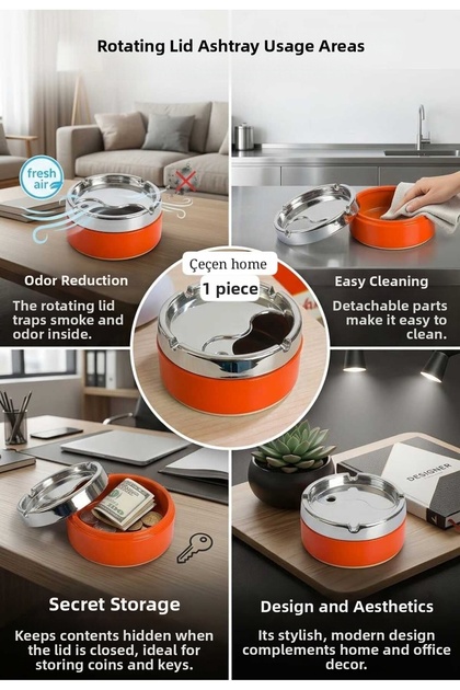 1 Large Size Modern Design Colorful Ashtray with Swivel Lid