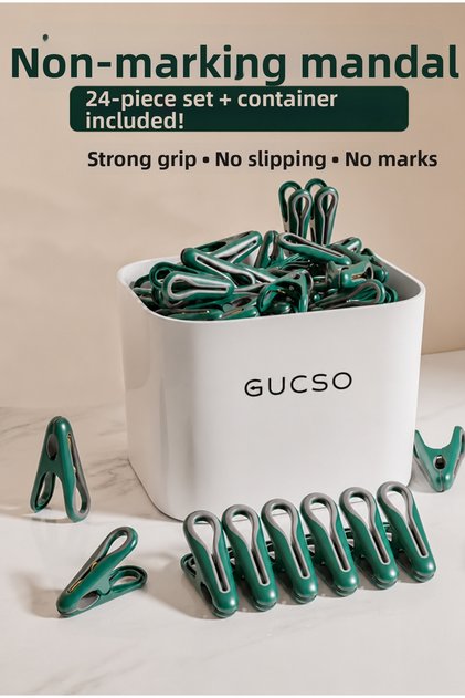 24-Piece Clothes Pegs Set, Non-Marking, Strong Grip, Plastic Pegs with Storage Box
