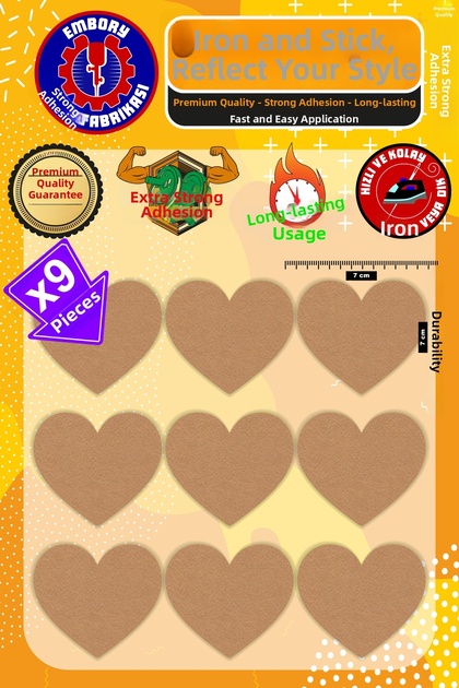 Iron-On Embroidered Patch, Coffee Color Heart Patch (9 Pcs) Iron-On Embroidery Woven Applique Patch