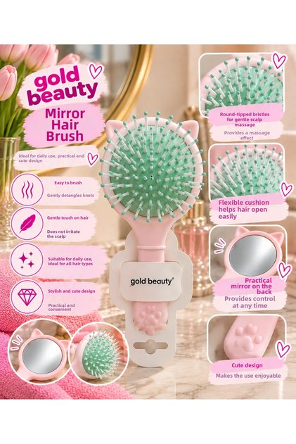 Mirrored Hair Combing Brush – Flexible Hair Detangling Comb with Round Tip