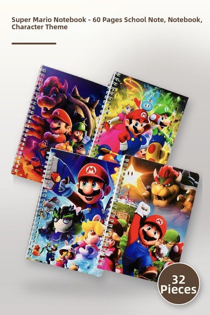 32 Super Mario Notebooks – 60 Sheets of School Lesson Notes, Notepad, Notebook, Character Themed