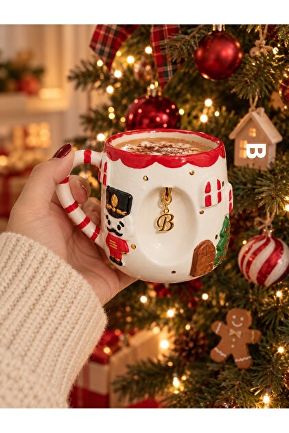New Year's Themed Handmade Ceramic Mug with Nutcracker (Specify the Letter You Want in the Message after the Order)