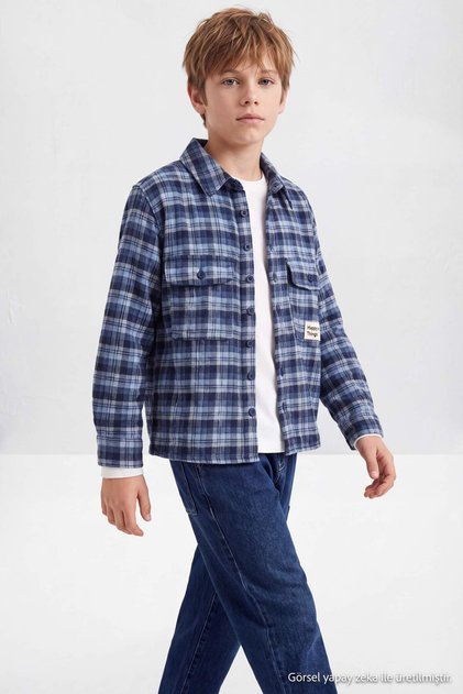 Light Blue Boy's Long Sleeve Lumberjack Shirt Tkdaw27Go00006