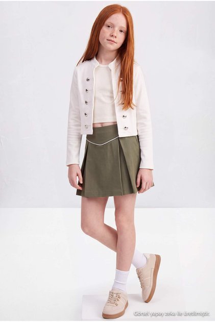 Dark Green Girls Short / Mini Straight Knitted Skirt Tkdaw27Et00009
