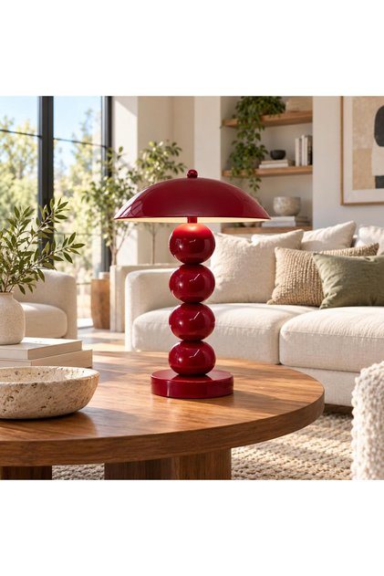 Pilli 4 Top Bordo Model Masa Lambası Cafe Salon Yatak Odası Aç Kapa Çalıştır Abajur