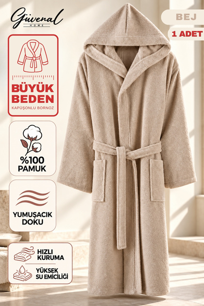Climate | Boxed Premium Hooded 100% Cotton Bathrobe | Women's Bathrobe | Men's Bathrobe | Bathroom | Home Textiles | Dowry | Plus Size