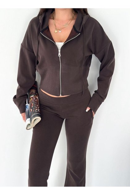 Women's Zippered Hooded Spanish Style Sweatpants Set