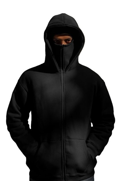 Ninja Masked Unisex Fleece Sweatshirt – Thick 3 Thread Fabric, K Hooded Warm Cardigan