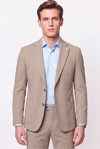 Comfort Fit Pocket Pocket Flexible Cotton Dark Beige Jacket C 738