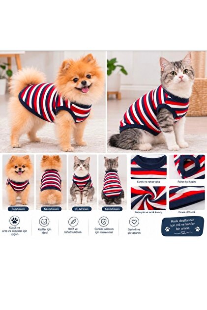 Cat Dog Outfit Multi-Colored Striped Tshirt