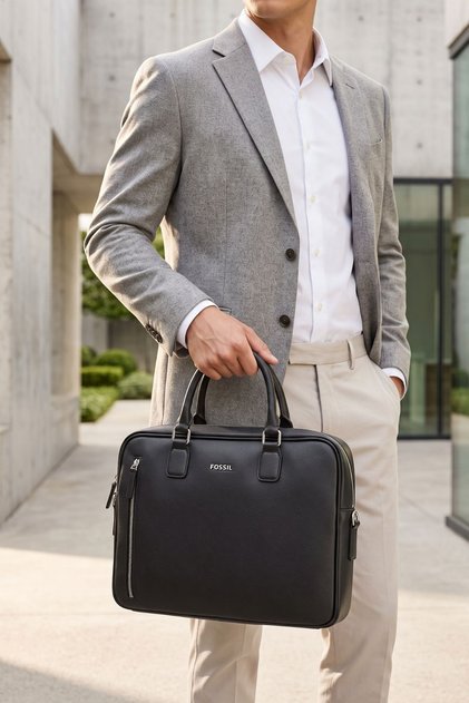 2036 Vegan Deri Laptop Çantası Evrak Çantası Unisex Şık Tasarım Siyah