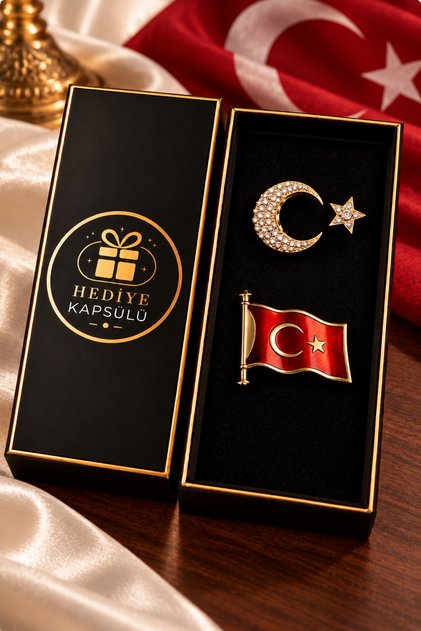 Premium Ay Yıldız Broş Seti – Siyah Kadife Kutulu Şık Hediye | Zarif Tasarım Rozet