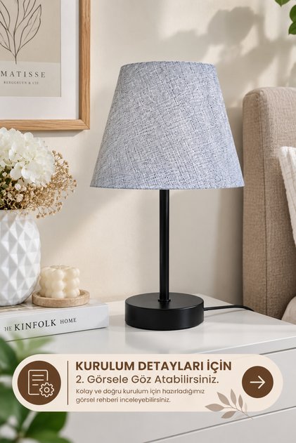 SOFTLİNE Modern Abajur || GRİ KUMAŞ ŞAPKALI ✨ SİYAH ✨ Masa Lambası Minimal Dekoratif Gece Lambası > Modern Abajur Dekoratif Komodin Lambası Yatak Odası Aydınlatma Şık Ev Dekoru Hediyelik Konsol Üzeri