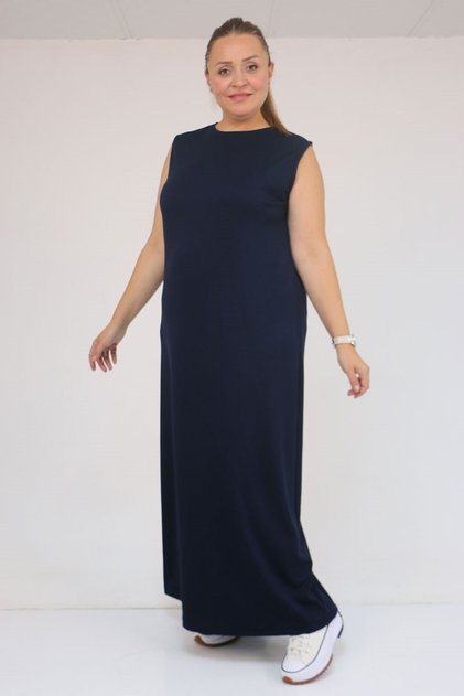 42050 Plus Size Modal Sleeveless Dress - Navy Blue