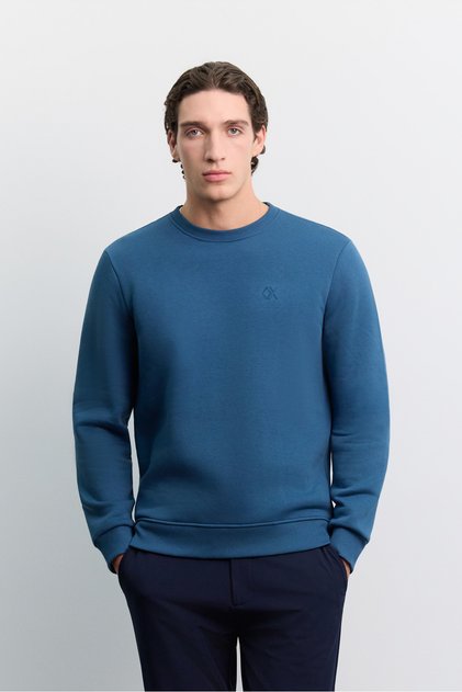 Erkek İndigo Bisiklet Yaka 3 İplik Şardonlu -4 Dereceye Dayanıklı Regular Fit Sweatshirt A62Y1291