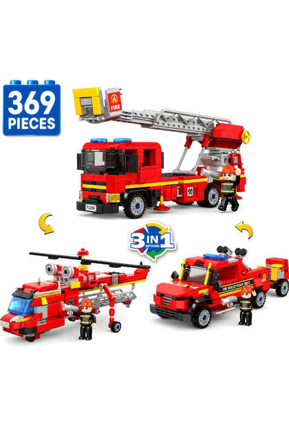 Set de Constructie cu Piese Tip Blocuri Construit 369 Piese 3in1 Rescue Top Team, Jucarie Elicopter