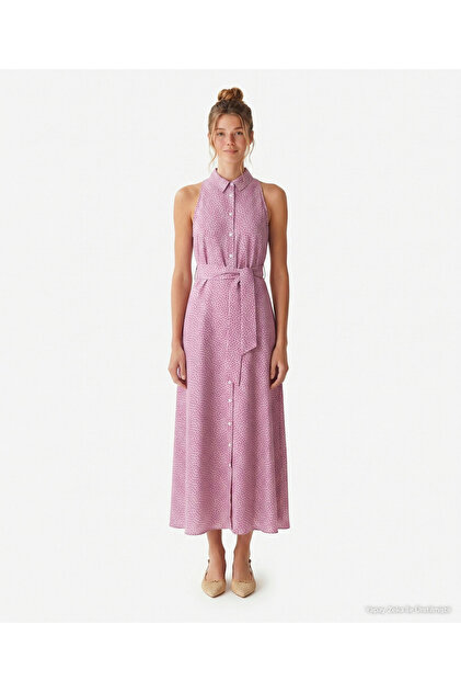 Slim Fit Shirt Collar Sleeveless Dress
