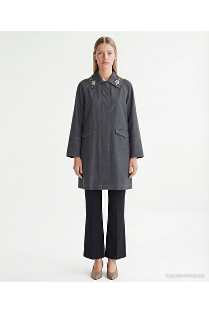 Wide Shirt Collar Long Sleeve Top Coat